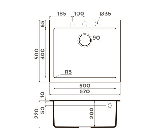 Кухонная мойка Omoikiri Bosen 57A-WH Artceramic 57 x 50 см белый 4993820