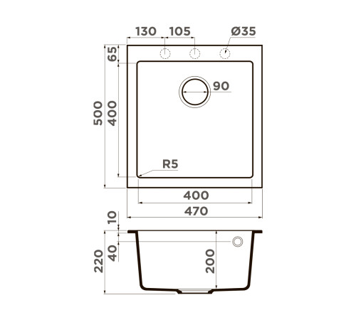 Кухонная мойка Omoikiri Bosen 47A-GB Artceramic 47x50 см графит 4993815