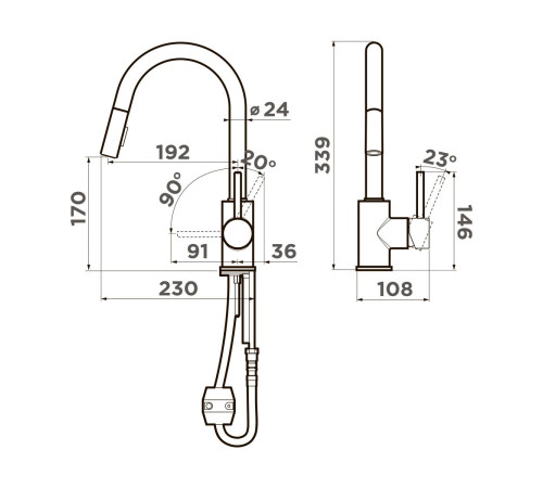 Смеситель для кухни Omoikiri Shinagawa-SB-C с выдвижным изливом хром 4994458