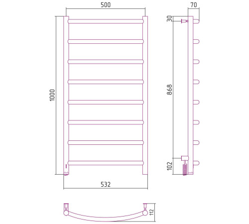 Полотенцесушитель электрический Сунержа Галант 4.0 532x1000 мм без покрытия 00-0830-1050