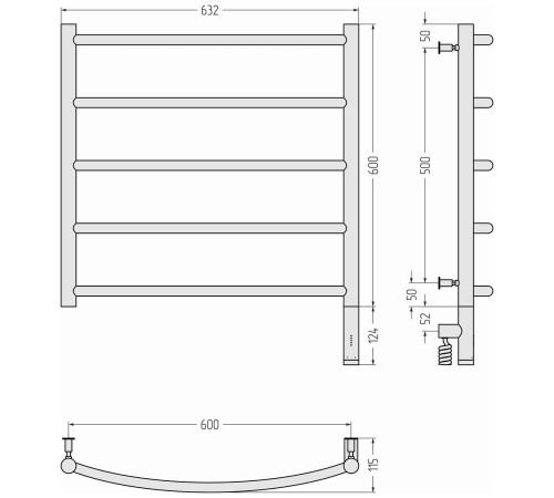Полотенцесушитель электрический Сунержа Галант 3.0 632x724 мм правый матовый черный 31-5801-6060
