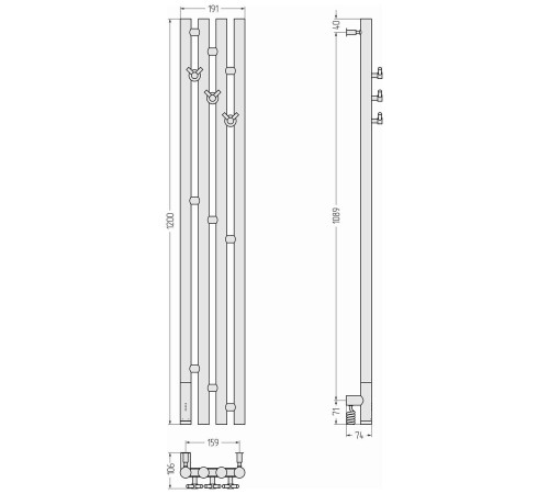 Полотенцесушитель электрический Сунержа Кантата 3.0 191x1200 мм левый без покрытия 00-5846-1216
