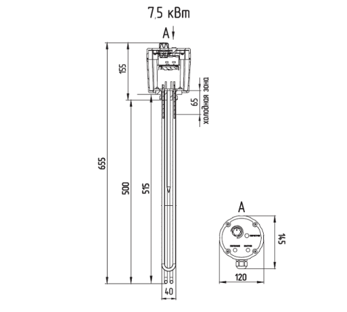 ТЭНБ ZOTA 7.5 кВт 1 1/2 с термостатом 00-00000317