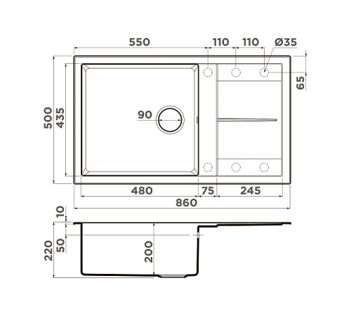 Кухонная мойка Omoikiri Sumi 86-BE Tetogranit 86x50 см ваниль 4993647
