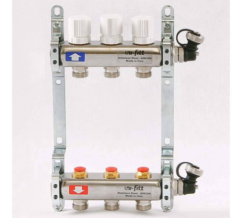 Коллекторная группа из нержавеющей стали Uni-Fitt 315S с регулировочными и термостатическими вентилями 1 x 3/4 EK 3 выхода 451I4303