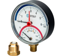 Термоманометр радиальный STOUT 80 мм 1/2 6 бар с запорным клапаном SIM-0006-800615
