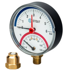Термоманометр радиальный STOUT 80 мм 1/2 6 бар с запорным клапаном SIM-0006-800615