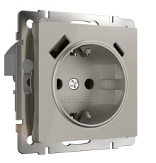 Розетка с заземлением, шторками и USB тип A+C (дымчатый) W1271704