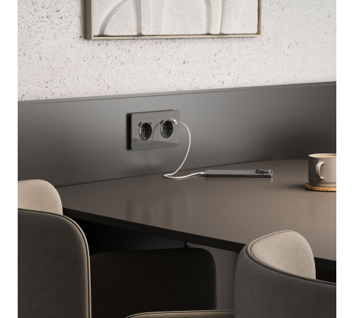Розетка с заземлением, шторками и USB тип A+C (графит акрил) W1171744
