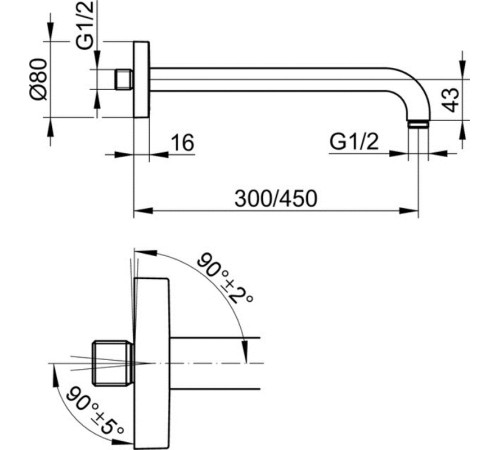 Душевой кронштейн KEUCO UNIVERSAL настенный 462 мм хром 51688 010400