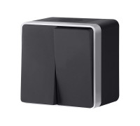 Выключатель двухклавишный влагозащищенный Gallant черный с серебром W5020234 W5020234