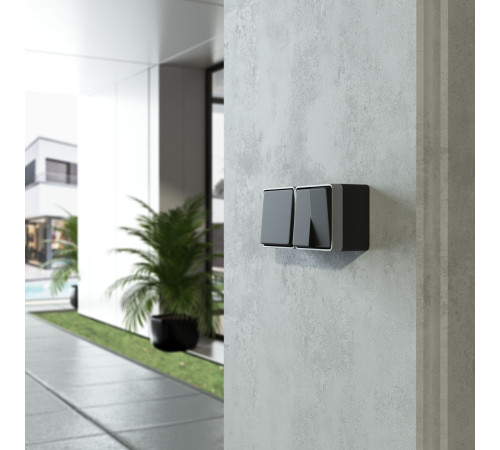 Выключатель двухклавишный влагозащищенный Gallant черный с серебром W5020234 W5020234