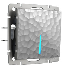 Выключатель одноклавишный проходной с подсветкой (Hammaer серебряный) W1212106