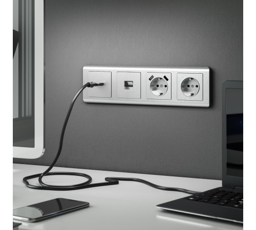 Розетка с заземлением (cеребряный рифленый) W1171009