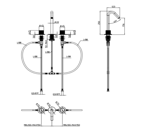 Смеситель для раковины на 3 отверстия BOSSINI PLY без донного клапана хром Z00911.030
