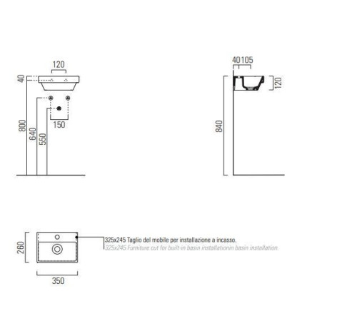 Раковина подвесная GSI Norm 350х260 мм белая глянцевая 8650111