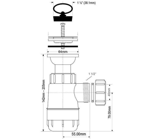 Сифон McAlpine бутылочный 1 1/4 x 32 мм с выпуском 60 мм выход 40 мм MRW2-40
