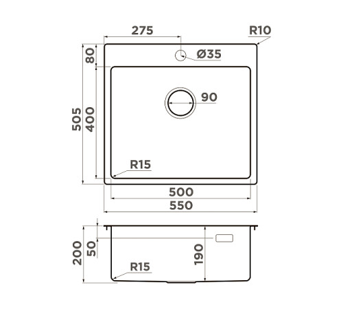 Кухонная мойка Omoikiri Amadare 55-IN нержавеющая сталь 55x50 см 4993718
