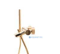 Смеситель для ванны Paffoni LIGHT короткий излив с душевым набором медовое золото LIG023HG