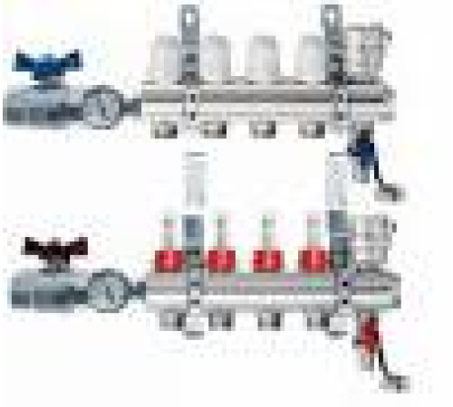 Коллекторный блок 1 1/4 на 3 выхода 3/4 с расходомерами и кранами Euros EU.ST6081361