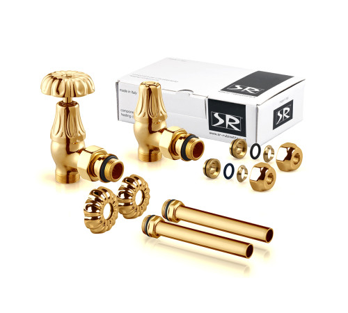 Комплект вентилей с трубками SR Rubinetterie Floral Old Style 1/2 угловой золото A339-1500DE15