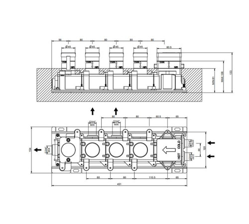 Встраиваемая часть для термостатического смесителя Gessi Hi-Fi на 3 выхода 3/4 63013#031