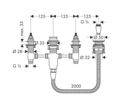 Скрытая часть для смесителя Hansgrohe на край ванны на 4 отверстия 13244180