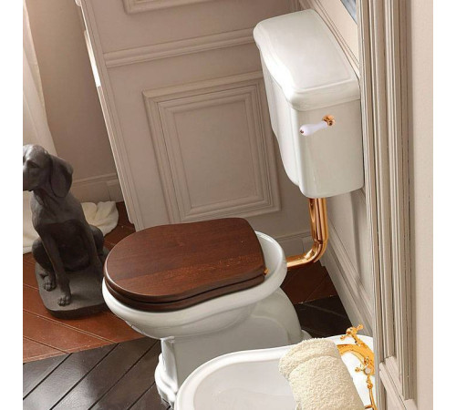 Унитаз приставной Kerasan Retro 72х38.5 см с низким бачком слив в стену белый/золото 107201/760391/101101/757091/757191