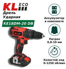 Дрель-шуруповерт аккумуляторная ударная KL ECO KE18DM-20DB 18 В 2.0 Ач KE18DM-20DB