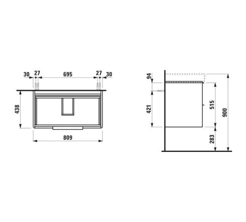 Тумба с раковиной Laufen Base 85х46 см подвесная 2 ящика белый матовый 4.0239.2.110.260.1 / 8.1396.5.000.104.1