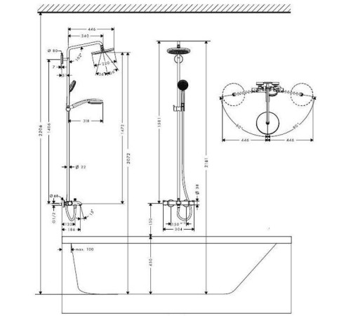 Душевая система Hansgrohe Croma 220 Showerpipe с термостатом для ванны хром 27223000