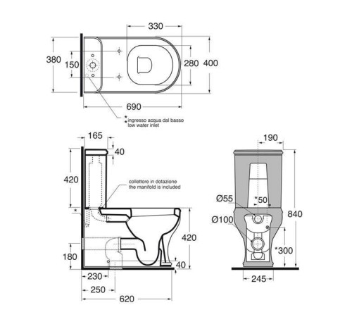Унитаз-моноблок Azzurra Charme 69x40x84 см сиденье микролифт золото CHVCMP000000BI
