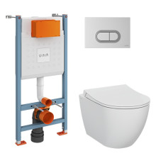 Комплект унитаз подвесной VitrA Mia Round с тонким сиденьем микролифт, инсталляцией и панелью смыва 9856B003-7200
