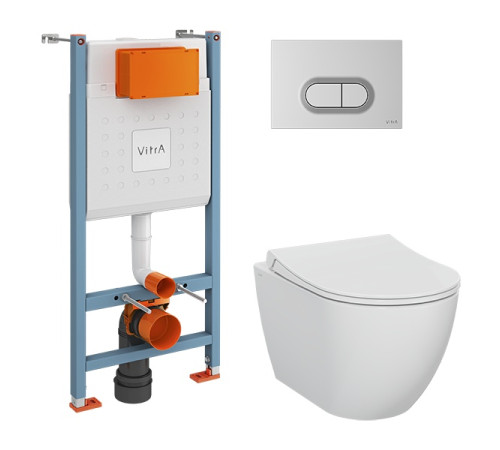 Комплект унитаз подвесной VitrA Mia Round с тонким сиденьем микролифт, инсталляцией и панелью смыва 9856B003-7200