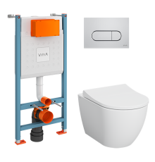 Комплект унитаз подвесной VitrA Mia Round с тонким сиденьем микролифт, инсталляцией и панелью смыва 9873B003-7201