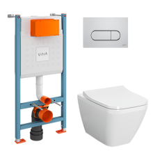 Комплект унитаз подвесной VitrA Integra Square с тонким сиденьем микролифт, инсталляцией и панелью смыва 9856B003-7207