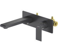 Смеситель для раковины Aquanet Лира настенный комплект со скрытой частью матовый черный AQ1413MB