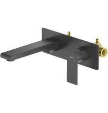Смеситель для раковины Aquanet Лира настенный комплект со скрытой частью матовый черный AQ1413MB
