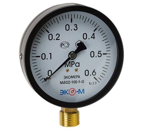 Манометр Экомера МД-02 100 мм 0-0.6 МПа G1/2 радиальный МД02100G06МПаЭИ