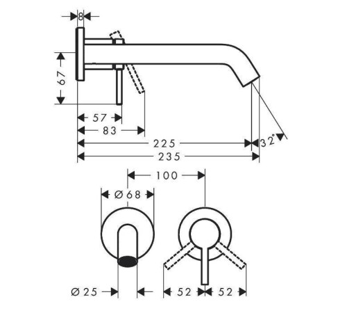 Смеситель для раковины Hansgrohe Tecturis S настенный хром 73351000