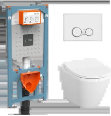 Комплект унитаз подвесной VitrA Integra Round с тонким сиденьем микролифт, инсталляцией и панелью смыва 9856B003-7205