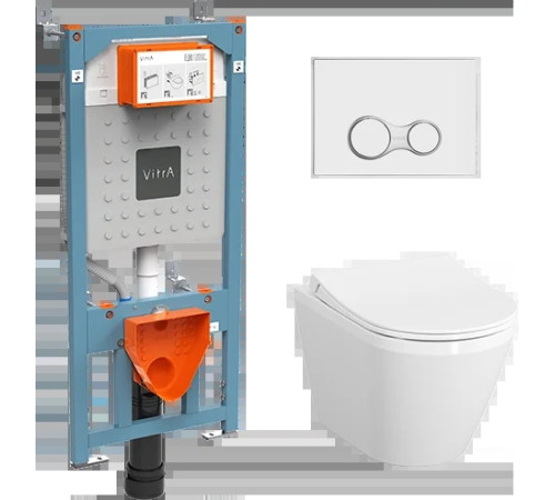 Комплект унитаз подвесной VitrA Integra Round с тонким сиденьем микролифт, инсталляцией и панелью смыва 9856B003-7205