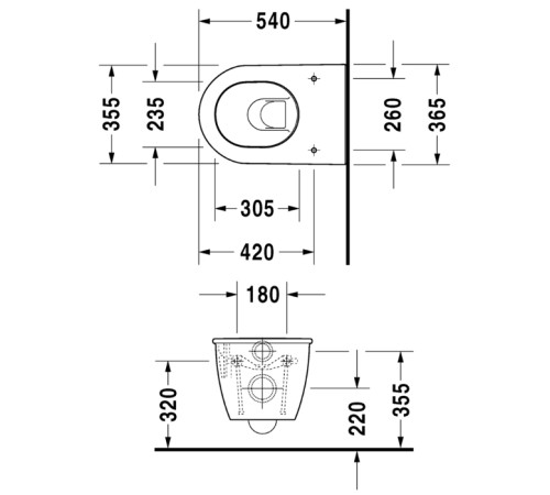Унитаз подвесной Duravit Darling New 37x54 см вертикальный выпуск Durafix белый 2545090000