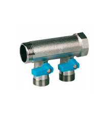 Коллектор с шаровыми кранами Henco 3/4 на 3 выхода Евроконус синий VB050503-BLAUW