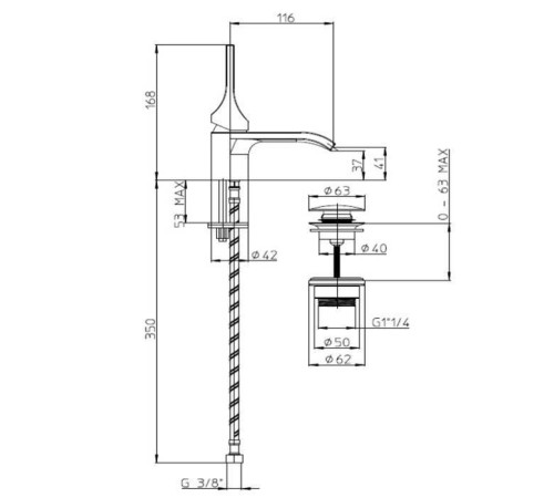 Смеситель для раковины Bossini Apice с донным клапаном черный матовый E89600.073