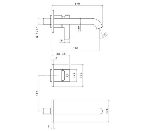 Смеситель для раковины встраиваемый Kerama Marazzi Linea излив 17 см хром 71028EKM.21.018