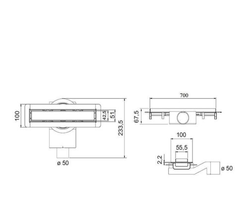 Трап душевой Plumberia Selection PS MODULAR 4x70 мм комбинированный затвор золото брашированное PSM70OB