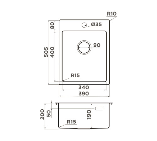 Кухонная мойка Omoikiri Amadare 39-IN нержавеющая сталь 39x50.5 см 4997028