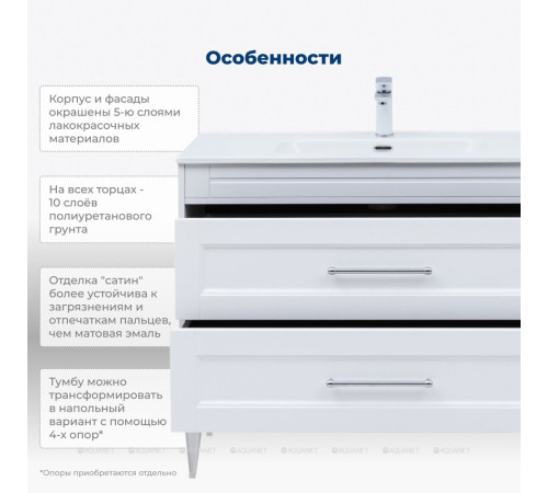Тумба под раковину Aquanet Бостон New 100 белый сатин 00306369