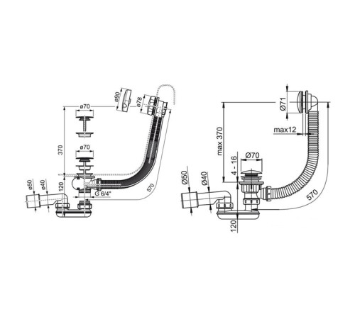 Слив-перелив для ванны Ravak удлиненный 80 см Click-Clack хром X01472